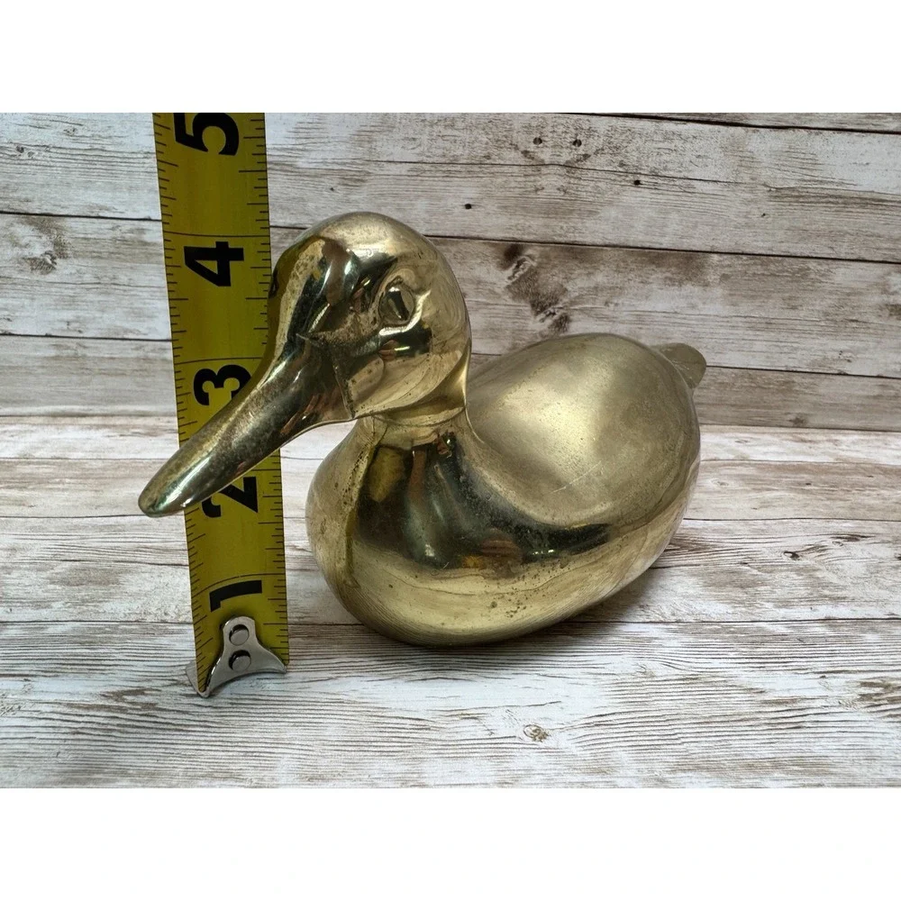 Vintage Solid Brass Duck Figurine Mid Century MCM Decorative - 10.5